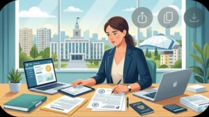 Современная иллюстрация с документами и домом для статьи об ошибках при оформлении налогового вычета